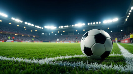 Fototapeta premium football player and ball on the football field, kicking a corner kick