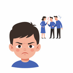 Flat Illustration Angry Boy Depicting Emotion in Front of Arguing People