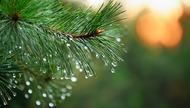 Water Drops On Pine Needles