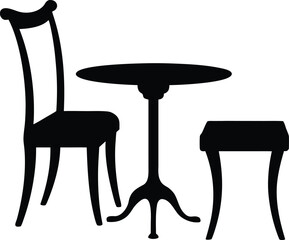 Silhouette table and chairs vector, Cafe table and chairs silhouette vector illustration.