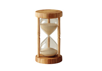 Wooden hourglass with sand running through it isolated on transparent background