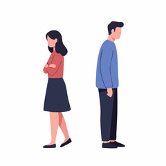 Minimalist Flat Illustration Unhappy Couple Turning Back To Back People