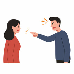Flat Cartoon Illustration of Arguing Couple Expressing Anger and Disagreement