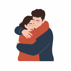 Minimalist Flat Style Hugging Couple Illustration of Romantic Relationship Concept