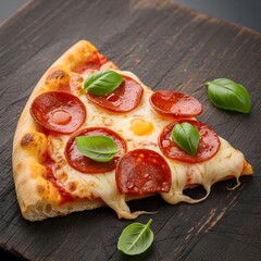 Delicious Pepperoni Pizza Single Slice with Stretchy Cheese - Top Down Food Photography
