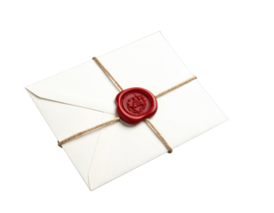 A sealed envelope featuring a red wax seal, tied with twine, exuding a classic and elegant charm.