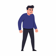 Flat Style Annoyed Angry Man Character Full Body Illustration