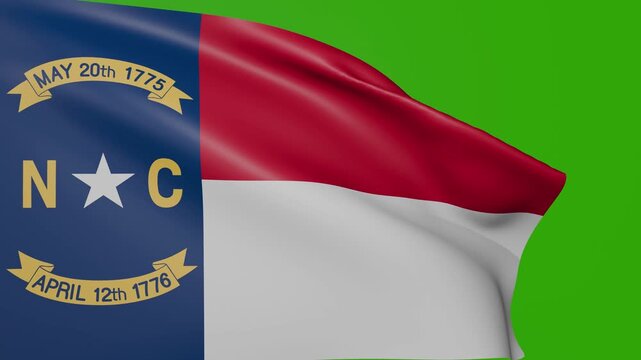 National flag of North Carolina waving flag on green screen. American State North Carolina flag. 