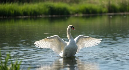 Elegant goose with white feathers by the water, symbol of grace, nature, and wildlife, perfect for farm, animal, and countryside lifestyle themes.