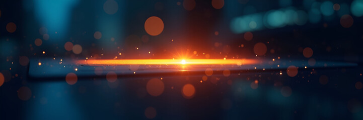 A glowing progress bar representing a software update at 79%, against a soft-focus background that provides extensive copy space for branding or informational text.