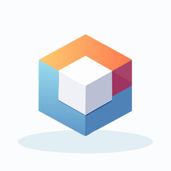 Abstract geometric cube with three distinct color segments and shadow.