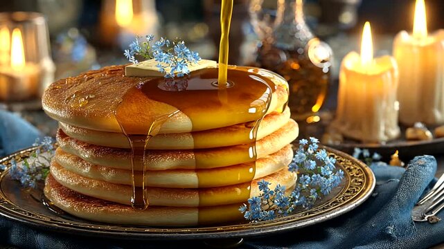 Delicious Pancakes with Butter and Maple Syrup