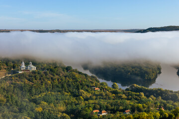spectacular landscapes with the nistru river in the north of the republic of moldova in the village...