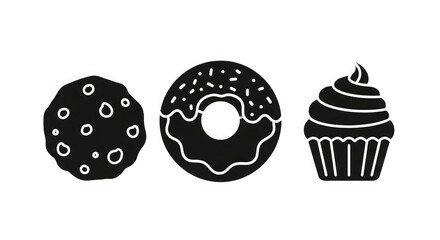 Black and white cookie donut cupcake dessert sweet bakery pastry food delicious treat confectionery vector art