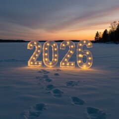 Illuminated 2026 in Winter Landscape