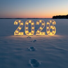 Illuminated 2026 in Winter Landscape