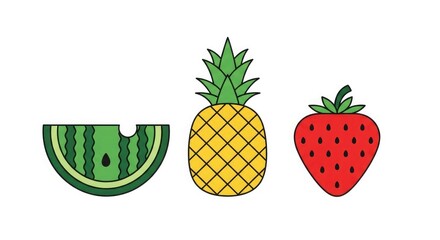 Fresh fruit illustration watermelon pineapple strawberry summer healthy food diet vitamin c tropical