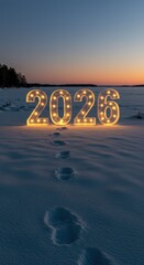 Illuminated 2026 in Winter Landscape