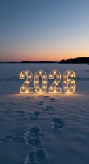 Illuminated 2026 in Winter Landscape