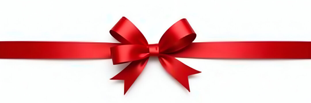 A striking image of a red bow ribbon alongside a red ribbon, isolated against a transparent background, ideal for embedding in festive graphics for Christmas or birthday celebrations.