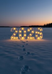 Illuminated 2026 in Winter Landscape