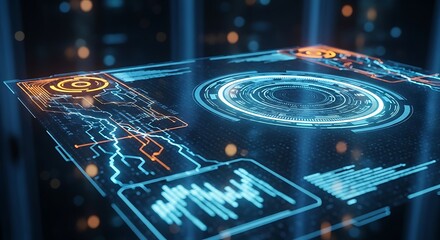 Futuristic Digital Interface Display with Data Visualizations