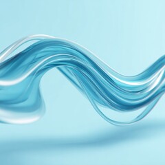 Fototapeta premium Delicate, flowing ribbons of blue and white create a graceful, abstract composition against a soft, light blue background.