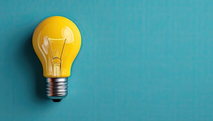 A bright yellow lightbulb sits centrally on a vibrant teal background