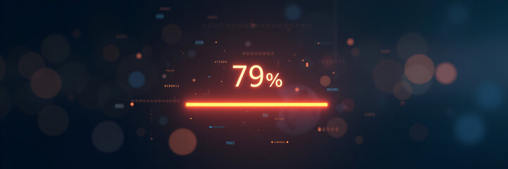 A glowing progress bar representing a software update at 79%, against a soft-focus background that provides extensive copy space for branding or informational text.