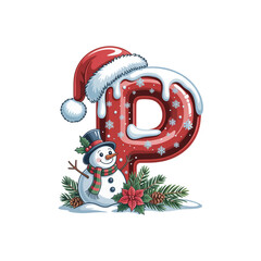 Cute Modern Christmas Alphabet with Santa Hand, Snowman, and Festive Leaves &ndash; Holiday Decorative Letters