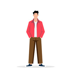 Flat illustration of a stylish man in a stand with his hands in his pockets abstract vector