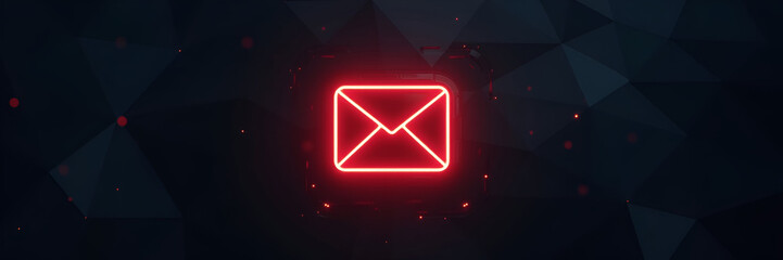 Fototapeta premium A striking glowing red email icon is featured prominently on a user interface, signaling cybersecurity alerts with a focus on negative space to highlight warnings effectively.