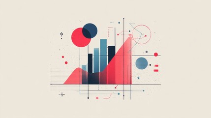 Abstract data visualization illustrates complex information, featuring a blend of red, blue, and black elements on a beige backdrop.