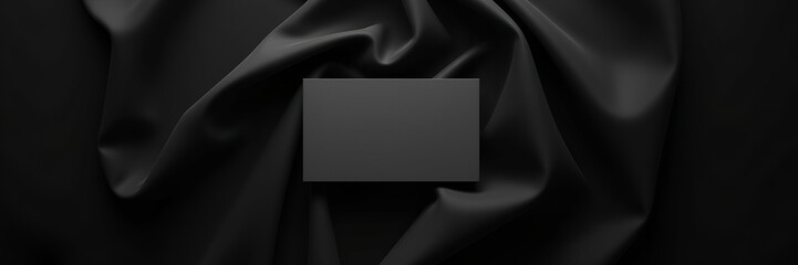 A dark black cloth background featuring a business card mockup, providing an elegant and professional setting designed for personalized branding and printing templates.