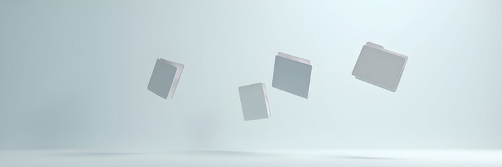 A minimalistic scene showcasing floating digital folders and files effectively sharing information among users, incorporating ample copy space for document sharing themes.