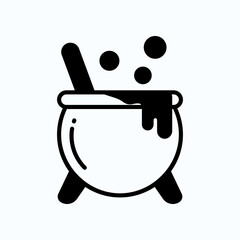 Black and White Illustration of a Bubbling Cauldron