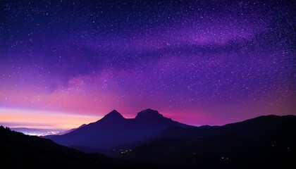 purple night sky with stars and mountain
