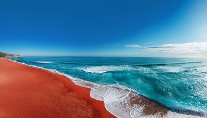 top view blue ocean and red beach seascape view