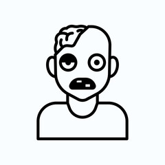Black and White Simple Line Art Drawing of a Zombie Icon