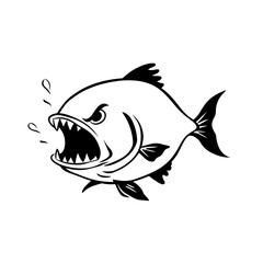 Fototapeta premium Piranha. Piranha simple black and white line art vector logo