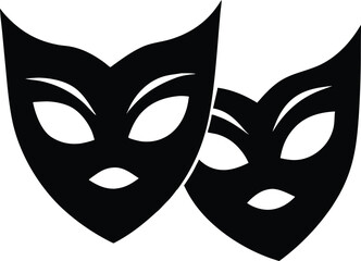 Elegant comedy and tragedy masks, black silhouette vector art