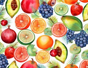 seamless pattern of watercolor fruits