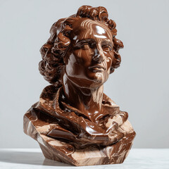 Chocolate sculpted like a fine marble statue, blending classical art aesthetics with rich, glossy textures in an elegant and surreal still-life composition.