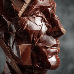 Chocolate sculpted like a fine marble statue, blending classical art aesthetics with rich, glossy textures in an elegant and surreal still-life composition.