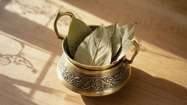 dried tej patta indian brass spice container video