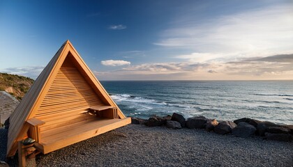 wooden sauna by ocean