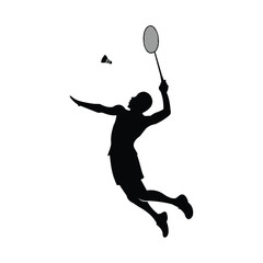 silhouette vector design of badminton athlete doing jumping smash