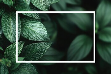 Close-up of lush green foliage with a white border