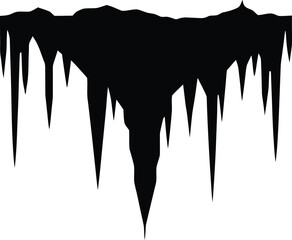 Silhouette Vector Of Hanging Icicle Cluster, Winter Icicles Hanging Silhouette Vector, Cluster of Icicles Silhouette Vector Illustration.
