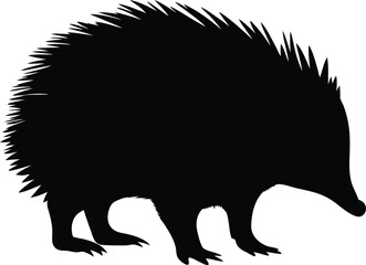 Hedgehog Silhouette Vector Clipart, Cute Hedgehog Side View Silhouette Vector, Minimalist Hedgehog Vector Silhouette on White Background.